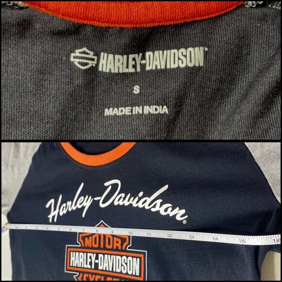 Harley-Davidson Black Color Blocked First-Class Long Sleeve Raglan Tee Size S - Picture 4 of 7